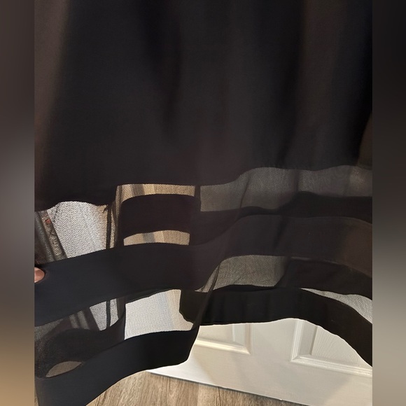 Aidan by Aidan Mattox black off the shoulder dress. Mesh detailing. Midi length - Picture 4 of 5